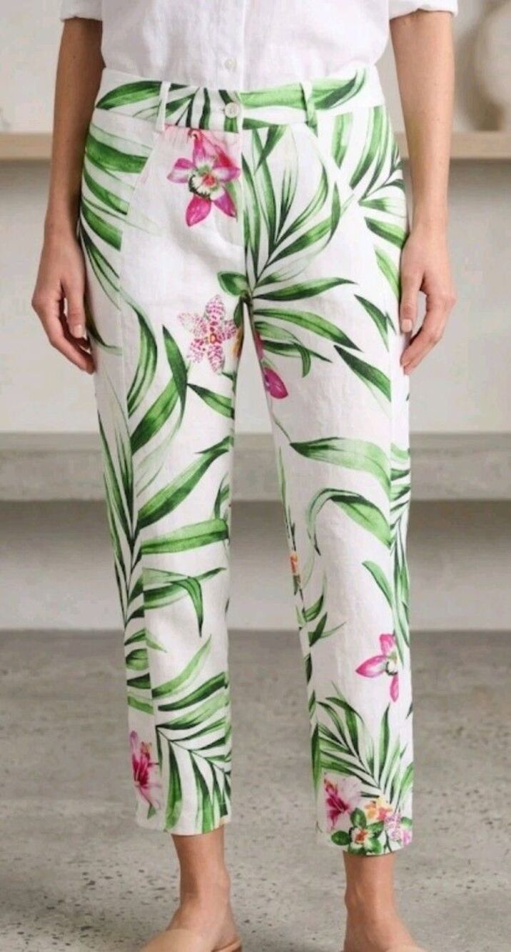 Rinascimento Pantaione Pants Size XL Bianco White Floral Made In Italy